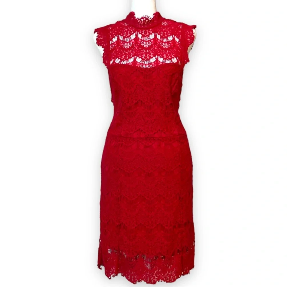 Free People Daydream Lace Mini Dress Red L Large Open Back Date Night Boho